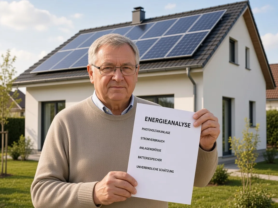 Hausbesitzer mit Energieanalyse für Photovoltaik