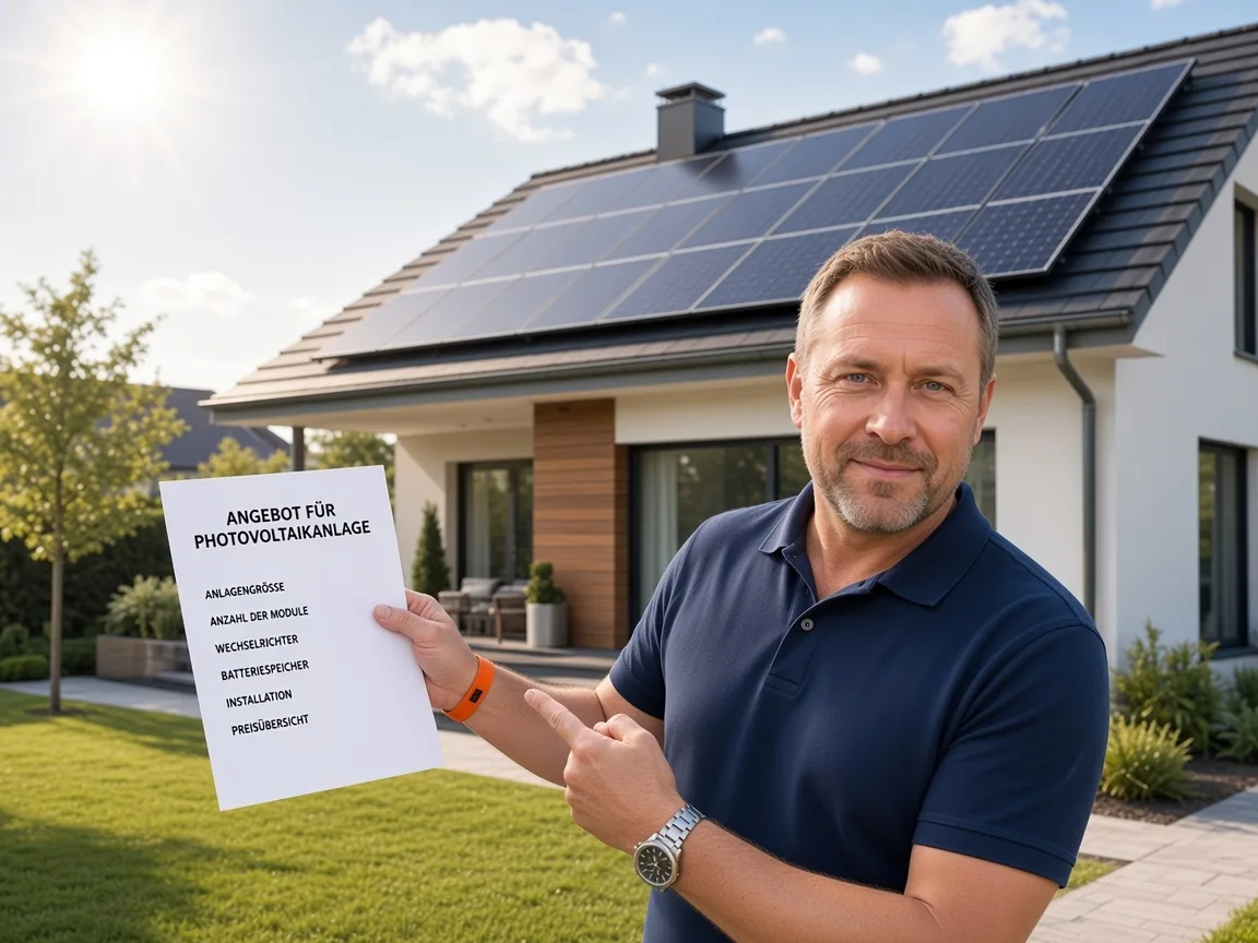 Hausbesitzer mit Angebot für eine Photovoltaikanlage