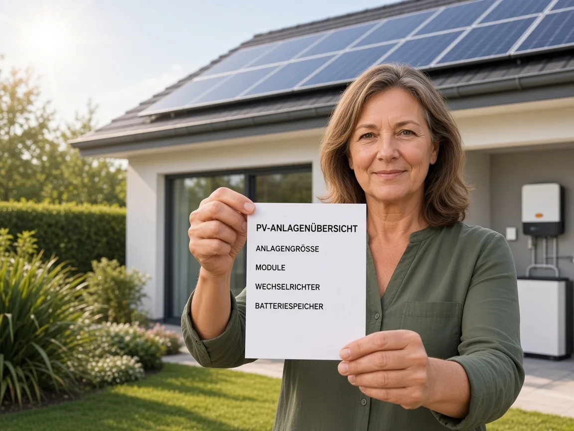 Hausbesitzerin mit PV-Anlagenübersicht